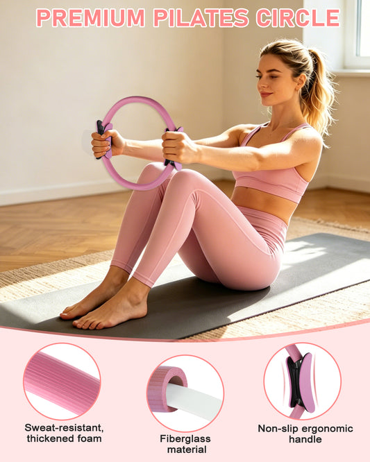 22 Pcs Pilates Fitness Kit for Women, Spopal Home Pilates Ring Set with Yoga Ball, 5-Level Resistance Band, Grip Socks, Pilates Set for Beginners, Gym Workouts, Full-Body Muscle Tranning-Pink