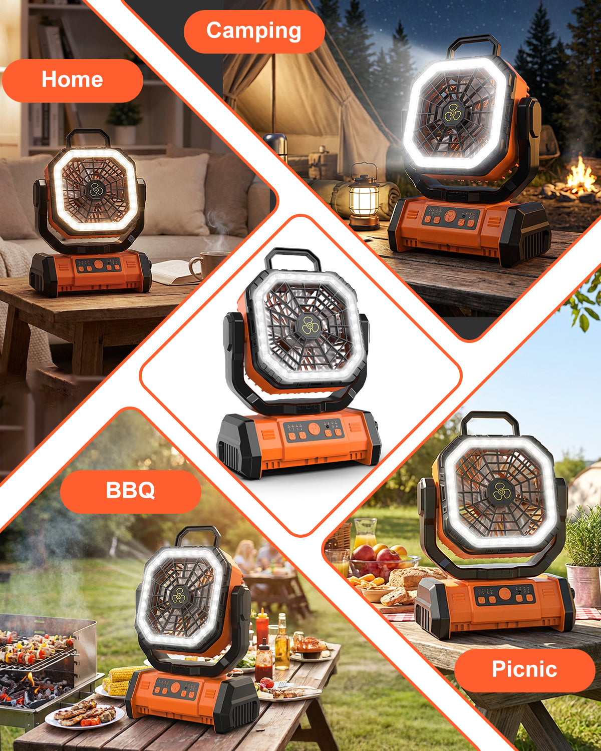 Outdoor Camping Fan Light, 3 in 1 Rechargeable Battery Fan, Portable Power Bank Fan for Tents, Outdoor Camping, Office