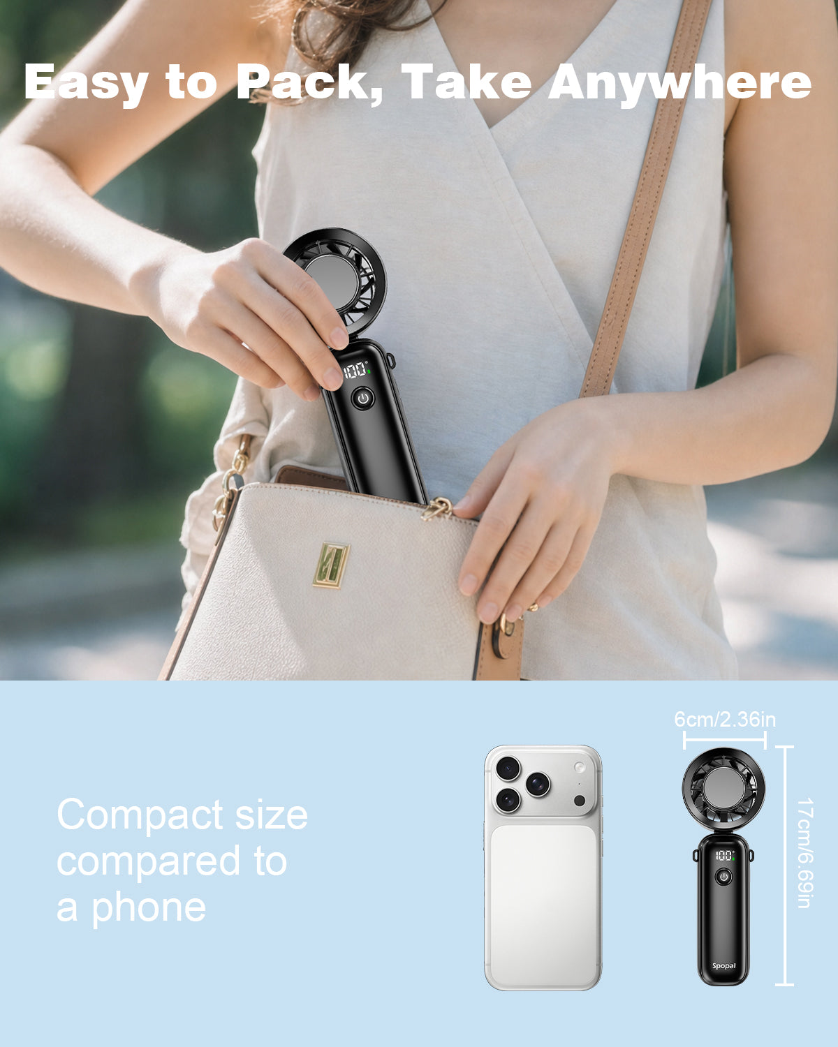 Spopal Portable Handheld Turbo Fan with Ice Cooler, Up to 15H, Low Noise | 10m/s Powerful, 100 Speed, 5000mAh USB Rechargeable, Foldable, 15000 RPM, Summer Essential Mini Fan for Travel/Outdoor/Office