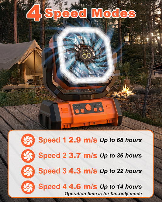 Outdoor Camping Fan Light, 3 in 1 Rechargeable Battery Fan, Portable Power Bank Fan for Tents, Outdoor Camping, Office