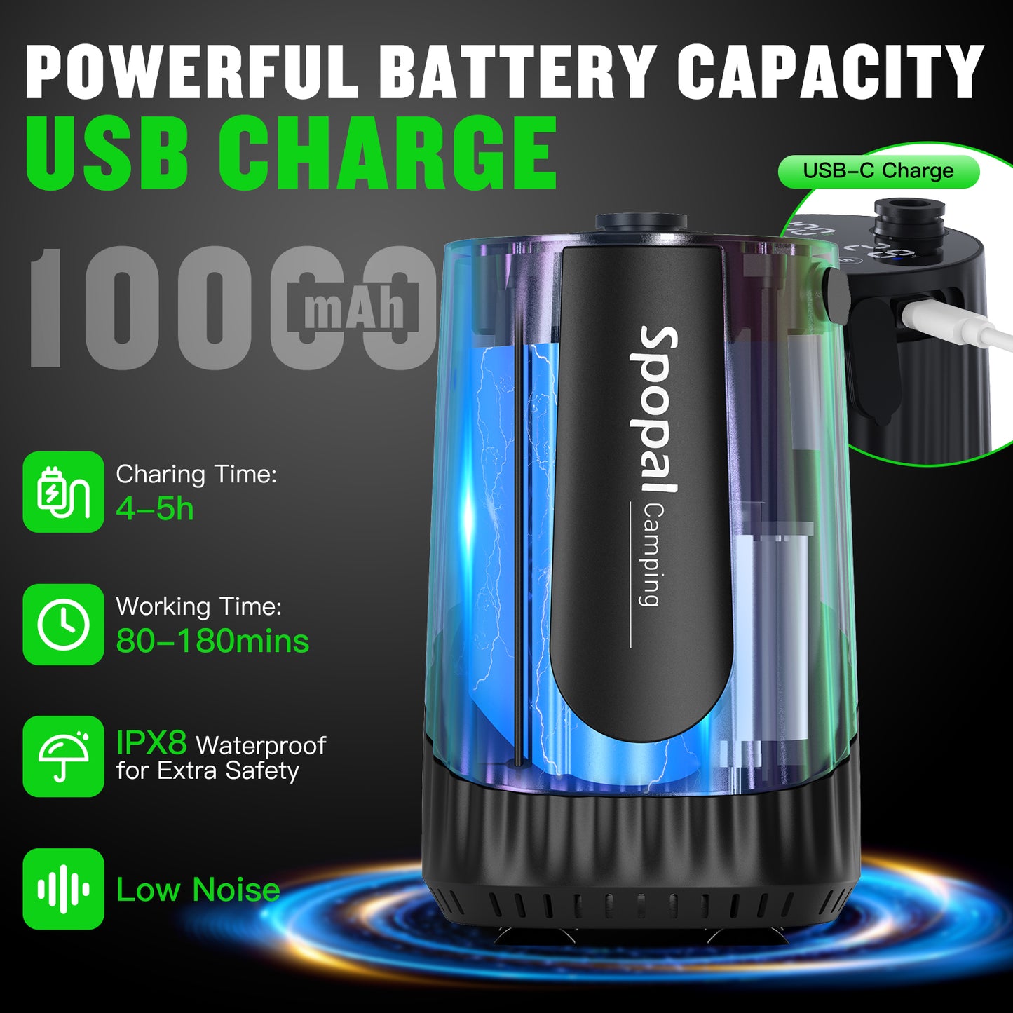 Spopal 10000mAh Rechargeable Camping Shower