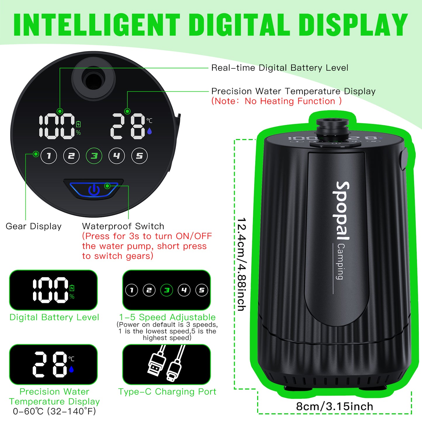 Spopal 10000mAh Rechargeable Camping Shower