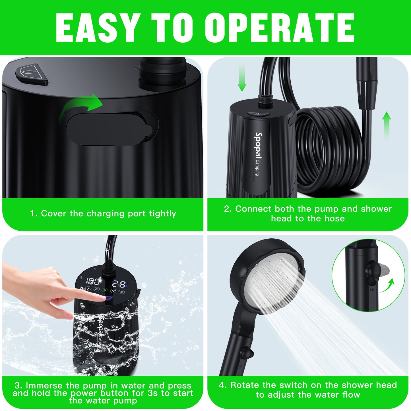 Spopal 10000mAh Rechargeable Camping Shower