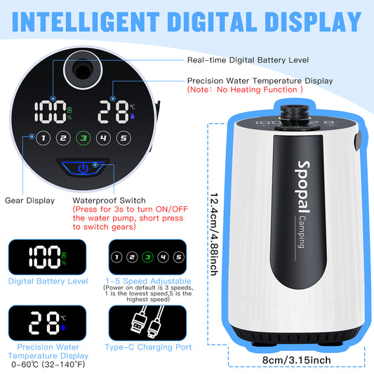 Spopal 10000mAh Rechargeable Camping Shower White