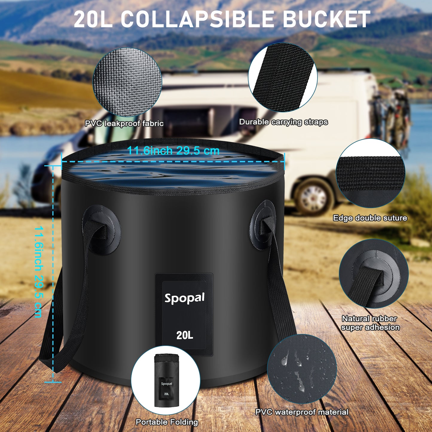 Portable Shower for Camping, Rechargeable Camping Shower with Collapsible Bucket with Handle 20L Intelligent LED Display, 4 Spray Modes, Outdoor Shower Kit for Hiking, Travel, Car, Pet 【Black】