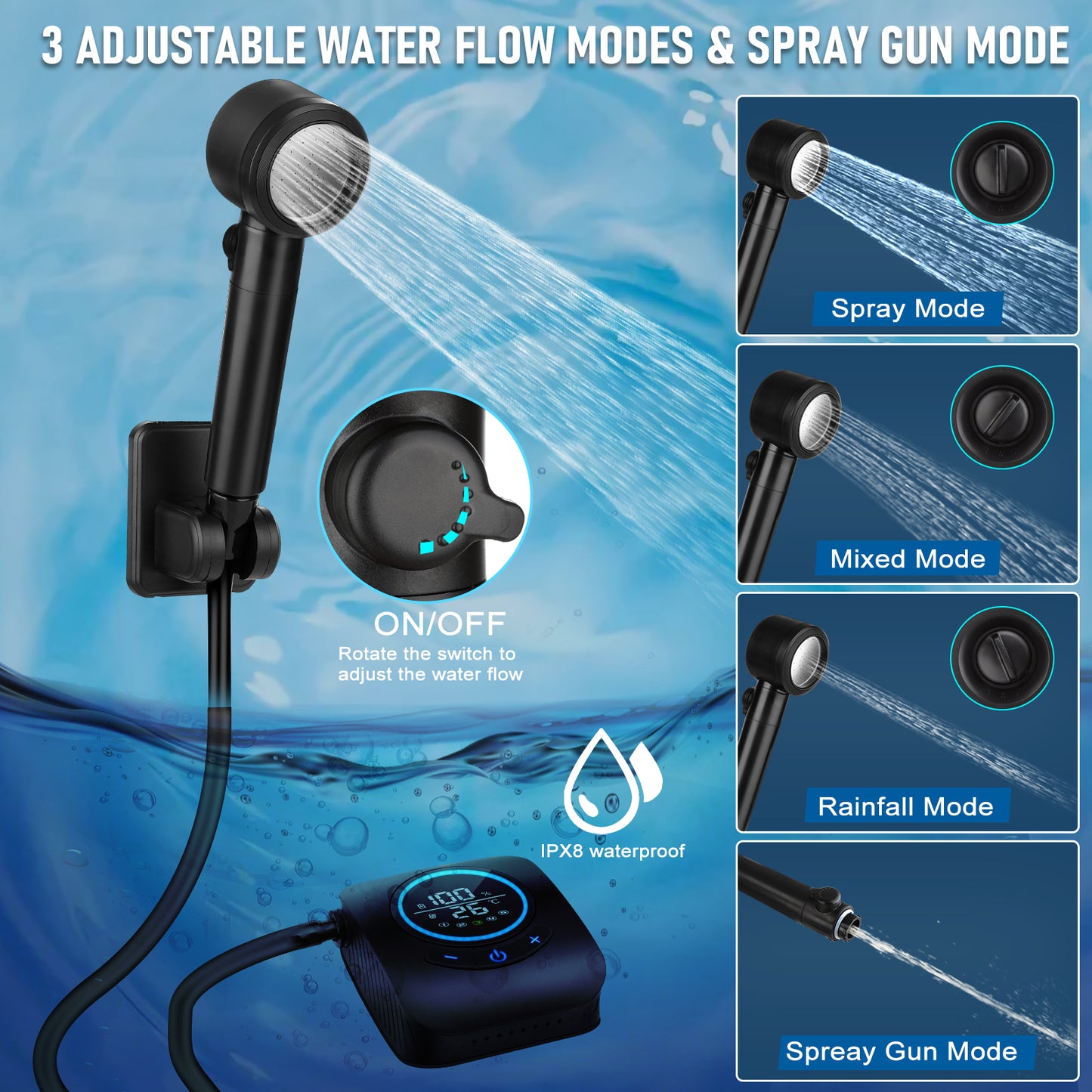 Spopal 8000mAh Rechargeable Camping Shower