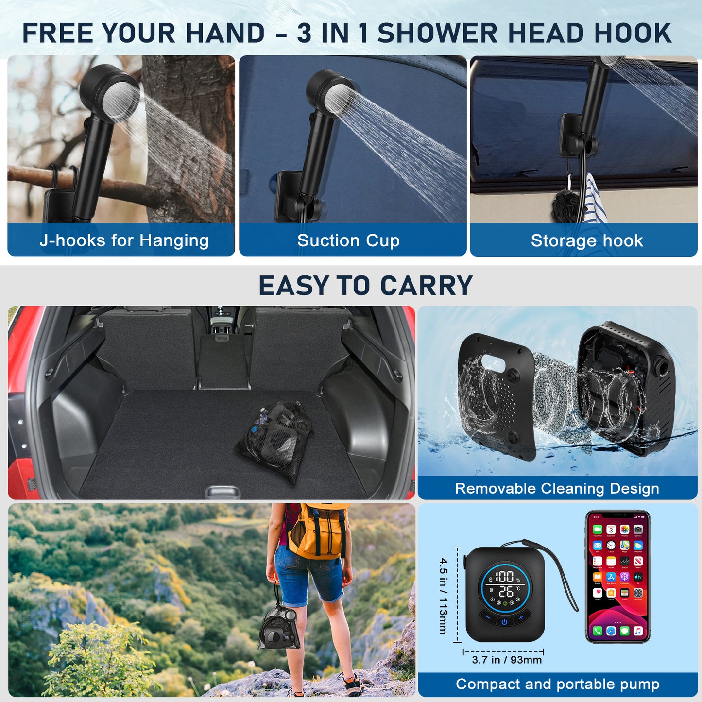 Spopal 8000mAh Rechargeable Camping Shower