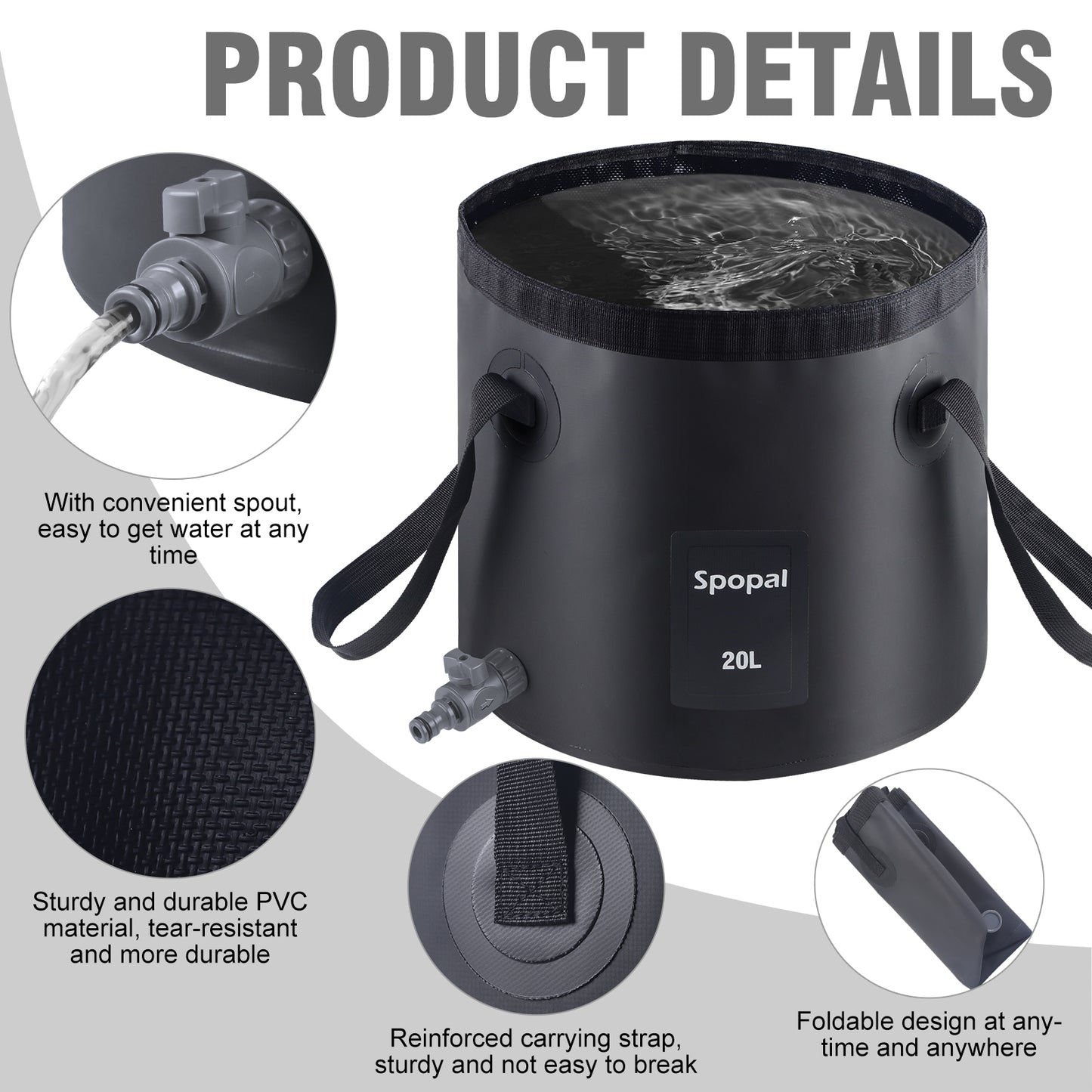 Spopal Upgrade Collapsible Bucket with Handle 20L