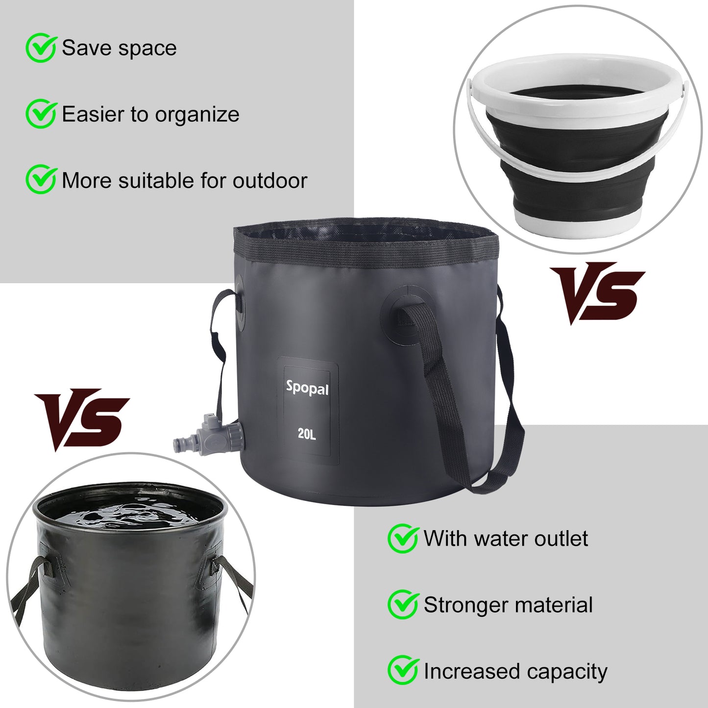 Spopal Upgrade Collapsible Bucket with Handle 20L