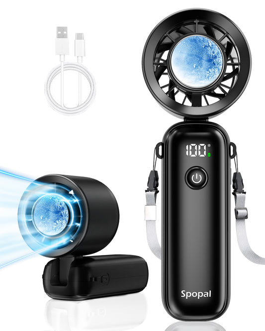 Spopal Portable Handheld Turbo Fan with Ice Cooler, Up to 15H, Low Noise | 10m/s Powerful, 100 Speed, 5000mAh USB Rechargeable, Foldable, 15000 RPM, Summer Essential Mini Fan for Travel/Outdoor/Office