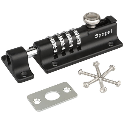 Combination Lock Latch, [With Screwdriver] Spopal Code Door Lock, Waterproof 4-Digit Combination Lock with Security Fixing Screws for Cupboards, Garages and Sheds