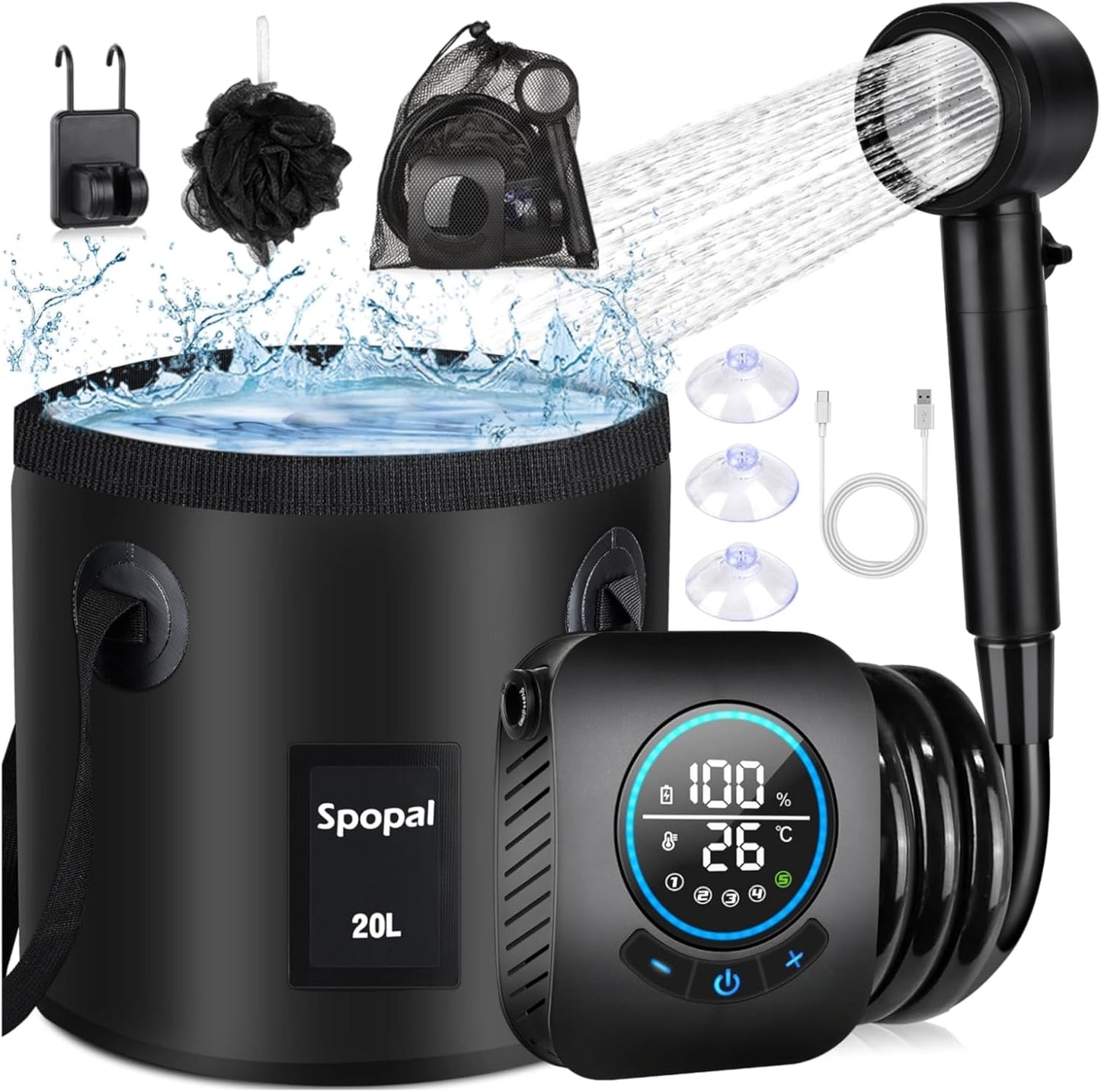 Spopal Portable Shower with Water Bucket