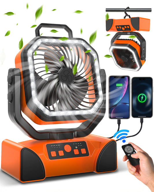 Spopal 40,000mAh Rechargeable Portable Fan for Camping, Exceptional Battery Life, 4 Speed Settings, LED Light, Suspended Mode, Remote Control, Emergency Fan for Outdoor/Indoor Use