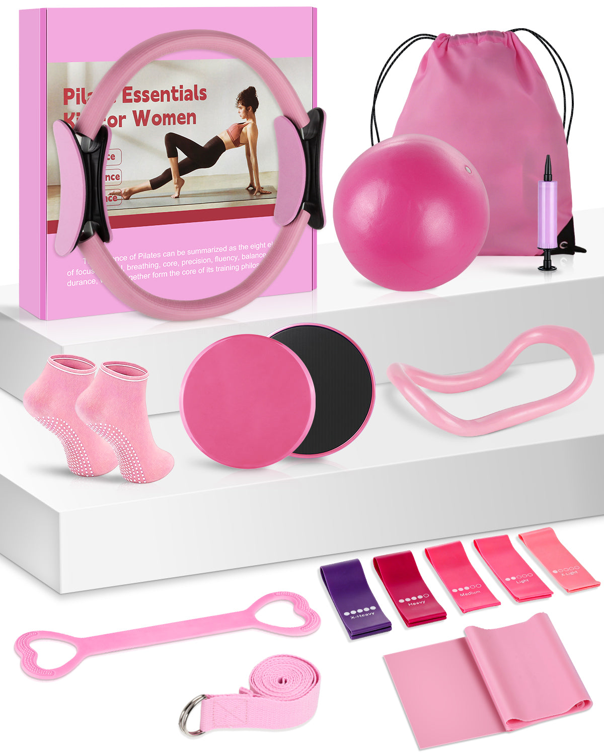 15 Pcs Pilates Kit for Women, [Gift for Women] Spopal Better Me Pilates Kit with Yoga Ball, Ring, Resistance Bands, Sliding Disks, Pilate Essential Equipment for Home, Including Workout Guide