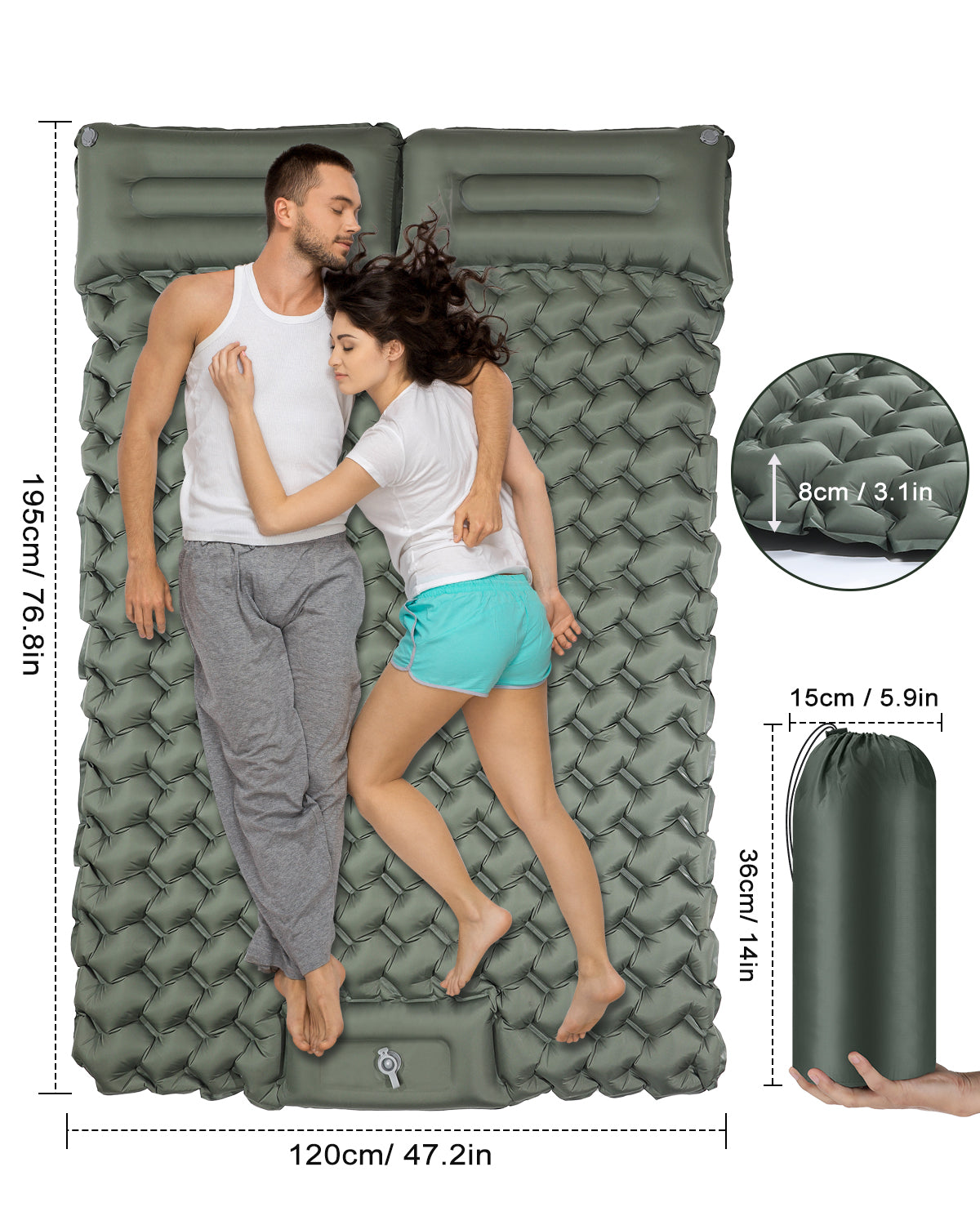 Double Camping Mattress Sleeping Mat, [Bearing 400KG] [Built-In Foot Pump with Pillow] Spopal Inflatable Backpacking Camping Mat, Protable Lightweight Sleeping Pad, for Beach Camping, Vacation, Hiking