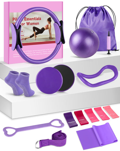 15 Pcs Pilates Kit for Women, [Gift for Women] Spopal Better Me Pilates Kit with Yoga Ball, Ring, Resistance Bands, Sliding Disks, Pilate Essential Equipment for Home, Including Workout Guide