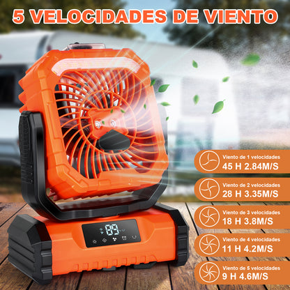 Spopal Ventilador Portátil Recargable con Spray, 20000mAh, 5 Velocidades y Gancho 360°, Luz LED Multifunción, Temporizador, Control Remoto, Modo Silencioso, para Camping, Playa, Hogar