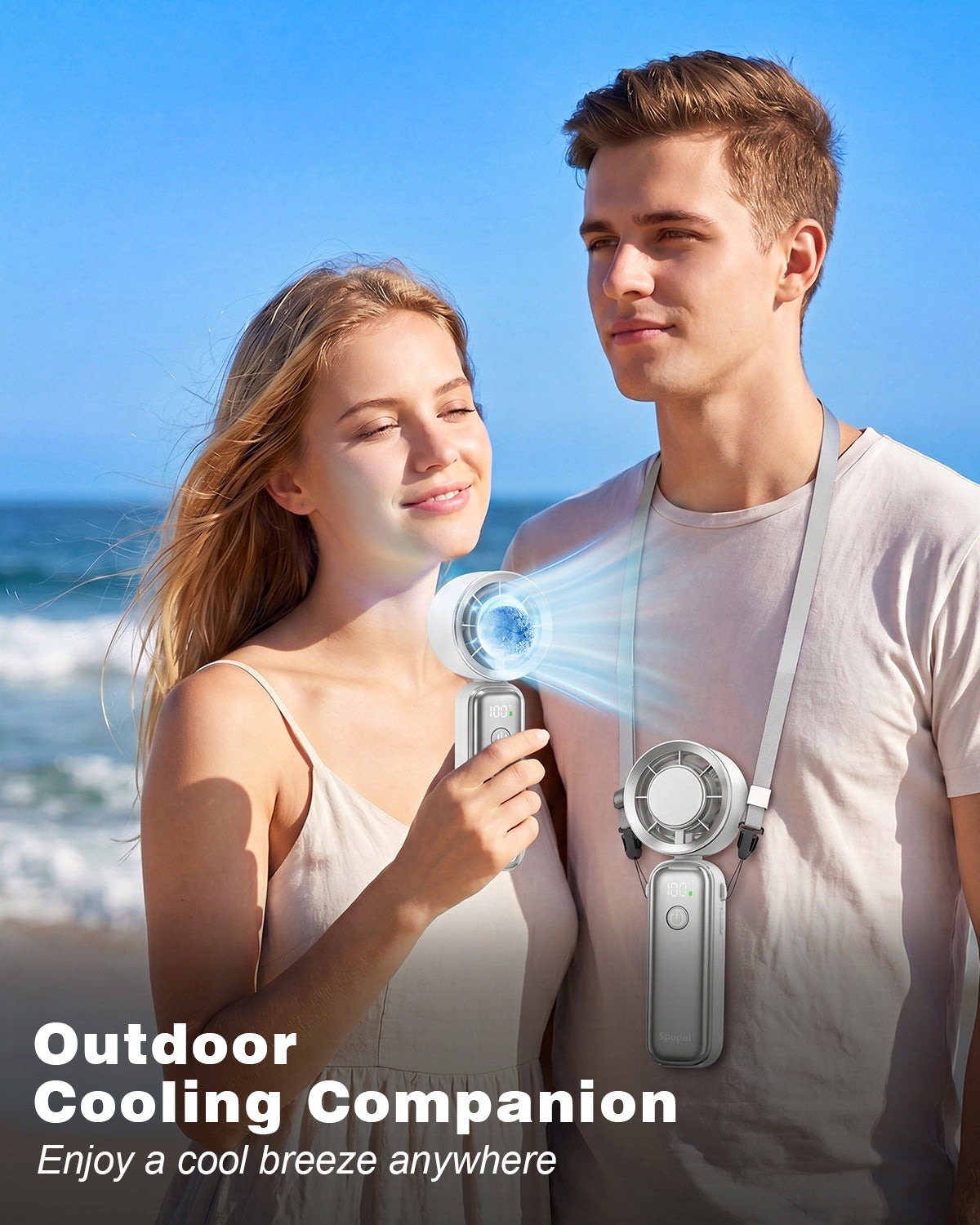 Portable Handheld Fan, [Up to 15 Hours] Spopal Digital Display Rechargeable Fan, High-Speed Cooling 10m/s Wind Speed, 100 Adjustable Speeds, 90° Foldable, Personal Fan for Travel, Beach, Office-White