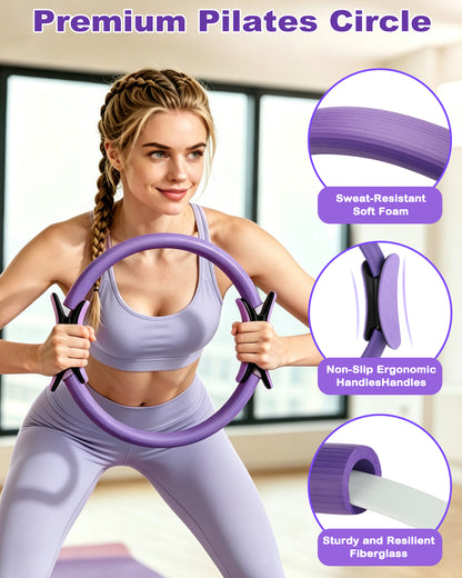 15 Pcs Pilates Kit for Women, [Gift for Women] Spopal Better Me Pilates Kit with Yoga Ball, Ring, Resistance Bands, Sliding Disks, Pilate Essential Equipment for Home, Including Workout Guide