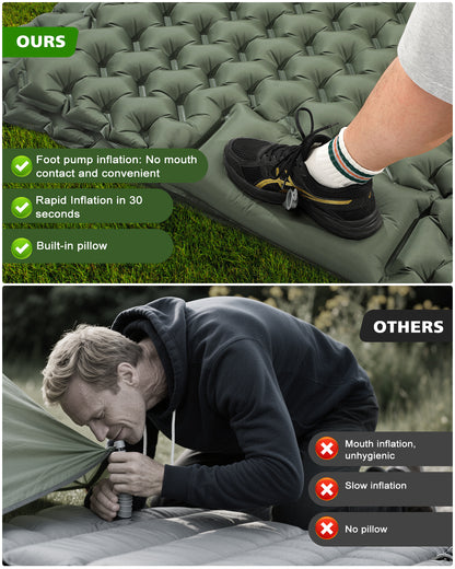 Double Camping Mattress Sleeping Mat, [Bearing 400KG] [Built-In Foot Pump with Pillow] Spopal Inflatable Backpacking Camping Mat, Protable Lightweight Sleeping Pad, for Beach Camping, Vacation, Hiking