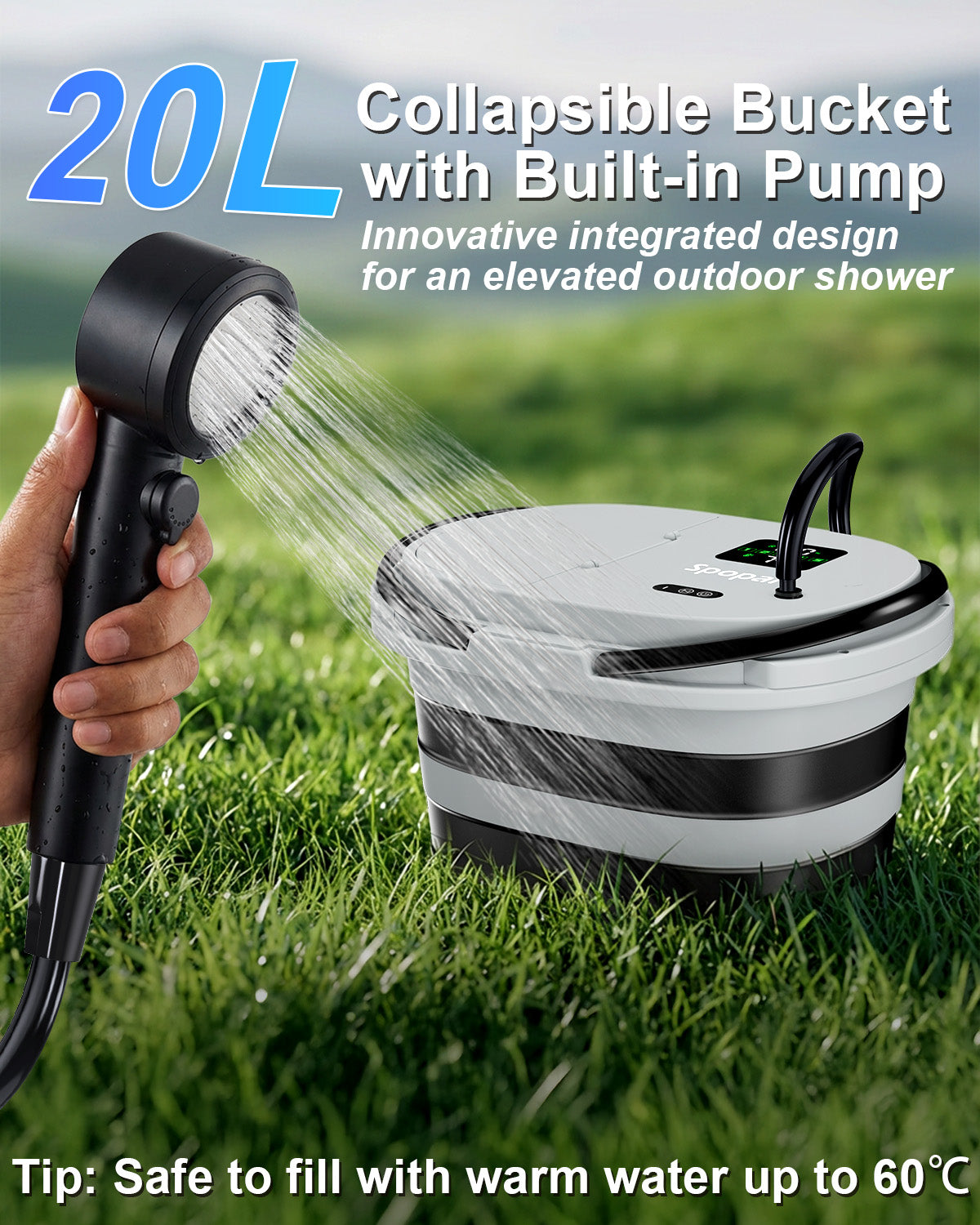 Spopal Portable Integrated Camping Shower with 20L Bucket