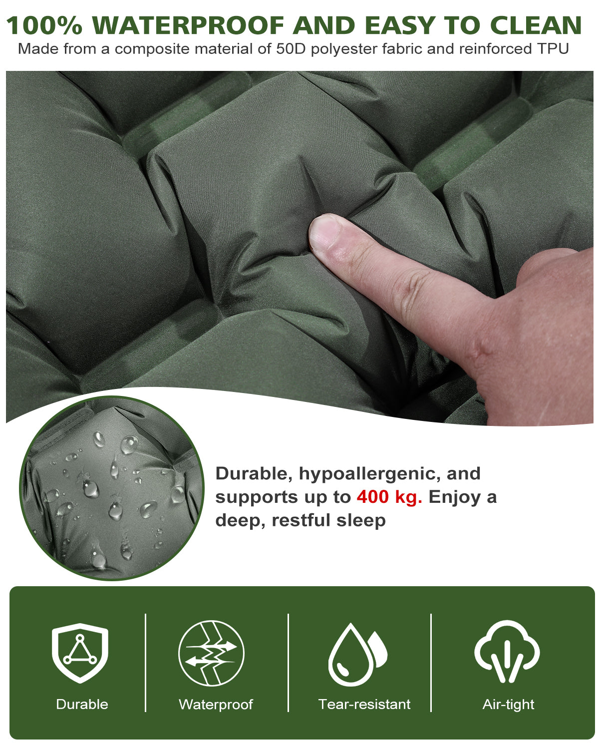 Double Camping Mattress Sleeping Mat, [Bearing 400KG] [Built-In Foot Pump with Pillow] Spopal Inflatable Backpacking Camping Mat, Protable Lightweight Sleeping Pad, for Beach Camping, Vacation, Hiking