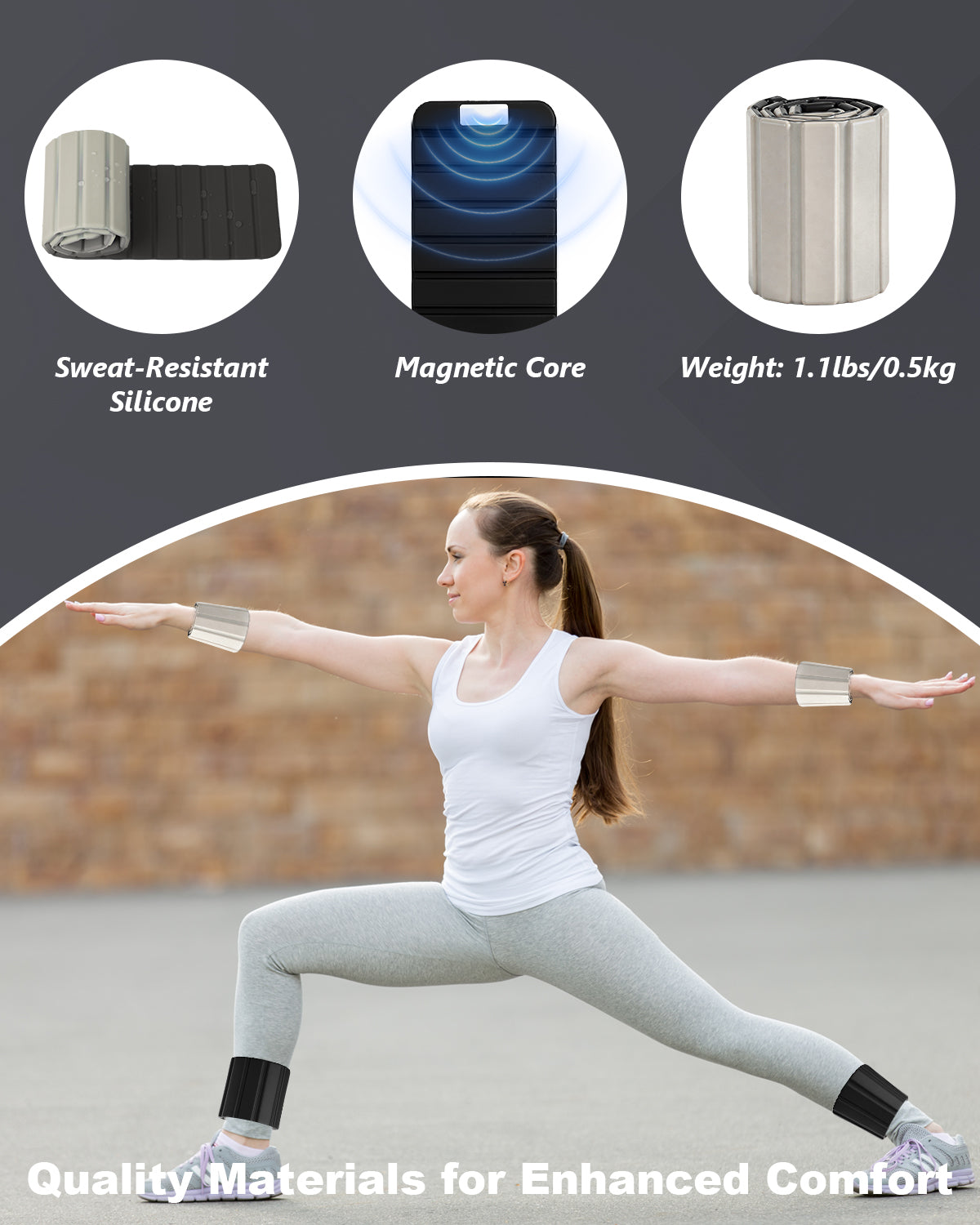 Adjustable Ankle Weights, [1 Pair x 0.5kg] [Magnetic Fastening] Spopal Silicone Wrist & Ankle Weights, Non-Slip, Anti-Odour, Gym & Home Exercise Kit for Yoga, Walking, Pilates, Strength-Black & Grey