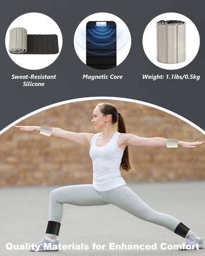 Adjustable Ankle Weights, [1 Pair x 0.5kg] [Magnetic Fastening] Spopal Silicone Wrist & Ankle Weights, Non-Slip, Anti-Odour, Gym & Home Exercise Kit for Yoga, Walking, Pilates, Strength-Black & Grey