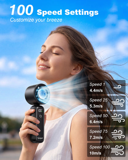 Spopal Portable Handheld Turbo Fan with Ice Cooler, Up to 15H, Low Noise | 10m/s Powerful, 100 Speed, 5000mAh USB Rechargeable, Foldable, 15000 RPM, Summer Essential Mini Fan for Travel/Outdoor/Office