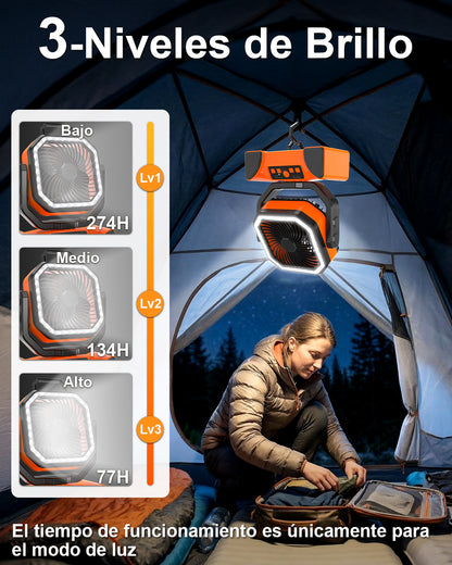 Spopal 40,000mAh Rechargeable Portable Fan for Camping, Exceptional Battery Life, 4 Speed Settings, LED Light, Suspended Mode, Remote Control, Emergency Fan for Outdoor/Indoor Use