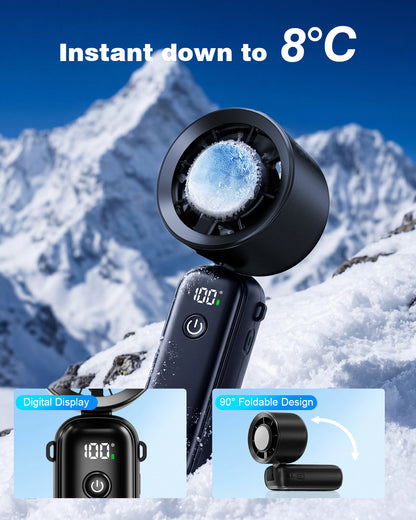 Spopal Portable Handheld Turbo Fan with Ice Cooler, Up to 15H, Low Noise | 10m/s Powerful, 100 Speed, 5000mAh USB Rechargeable, Foldable, 15000 RPM, Summer Essential Mini Fan for Travel/Outdoor/Office