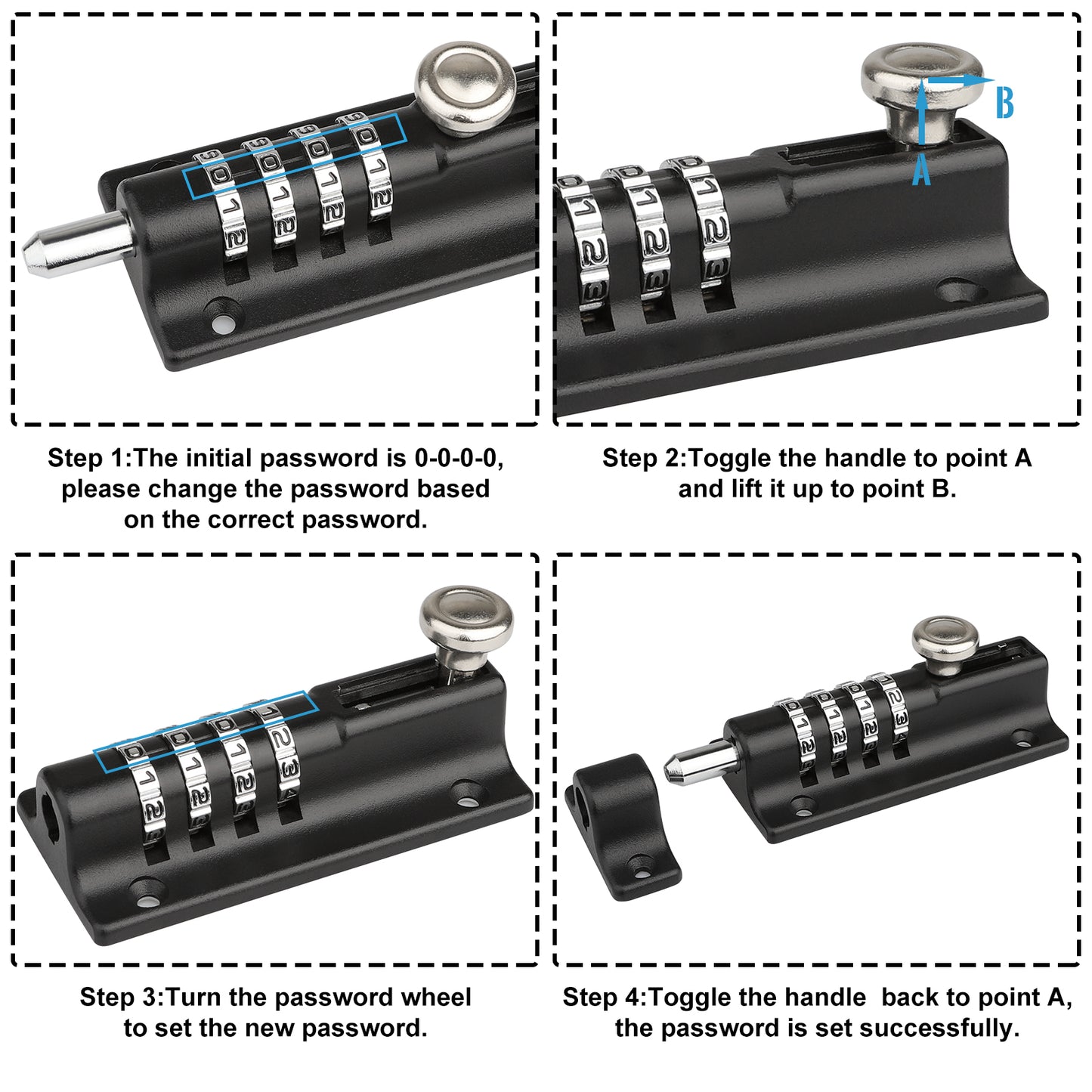 Combination Lock Latch, [With Screwdriver] Spopal Code Door Lock, Waterproof 4-Digit Combination Lock with Security Fixing Screws for Cupboards, Garages and Sheds