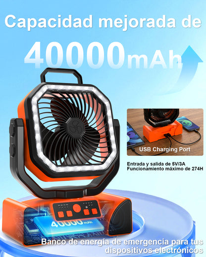 Spopal 40,000mAh Rechargeable Portable Fan for Camping, Exceptional Battery Life, 4 Speed Settings, LED Light, Suspended Mode, Remote Control, Emergency Fan for Outdoor/Indoor Use