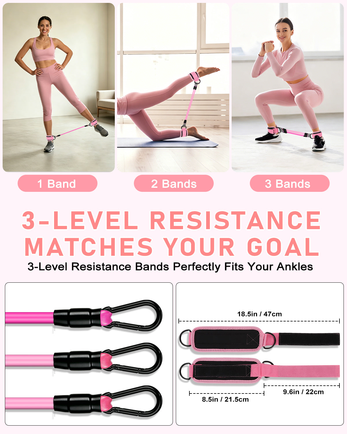 22 Pcs Pilates Fitness Kit for Women, Spopal Home Pilates Ring Set with Yoga Ball, 5-Level Resistance Band, Grip Socks, Pilates Set for Beginners, Gym Workouts, Full-Body Muscle Tranning-Pink