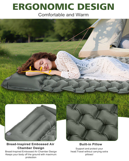 Double Camping Mattress Sleeping Mat, [Bearing 400KG] [Built-In Foot Pump with Pillow] Spopal Inflatable Backpacking Camping Mat, Protable Lightweight Sleeping Pad, for Beach Camping, Vacation, Hiking