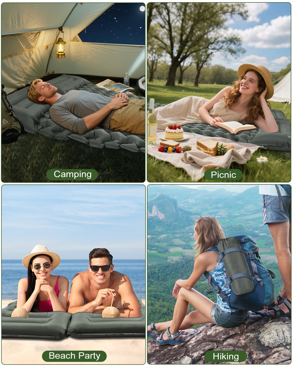 Double Camping Mattress Sleeping Mat, [Bearing 400KG] [Built-In Foot Pump with Pillow] Spopal Inflatable Backpacking Camping Mat, Protable Lightweight Sleeping Pad, for Beach Camping, Vacation, Hiking