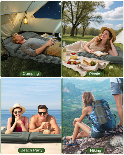 Double Camping Mattress Sleeping Mat, [Bearing 400KG] [Built-In Foot Pump with Pillow] Spopal Inflatable Backpacking Camping Mat, Protable Lightweight Sleeping Pad, for Beach Camping, Vacation, Hiking
