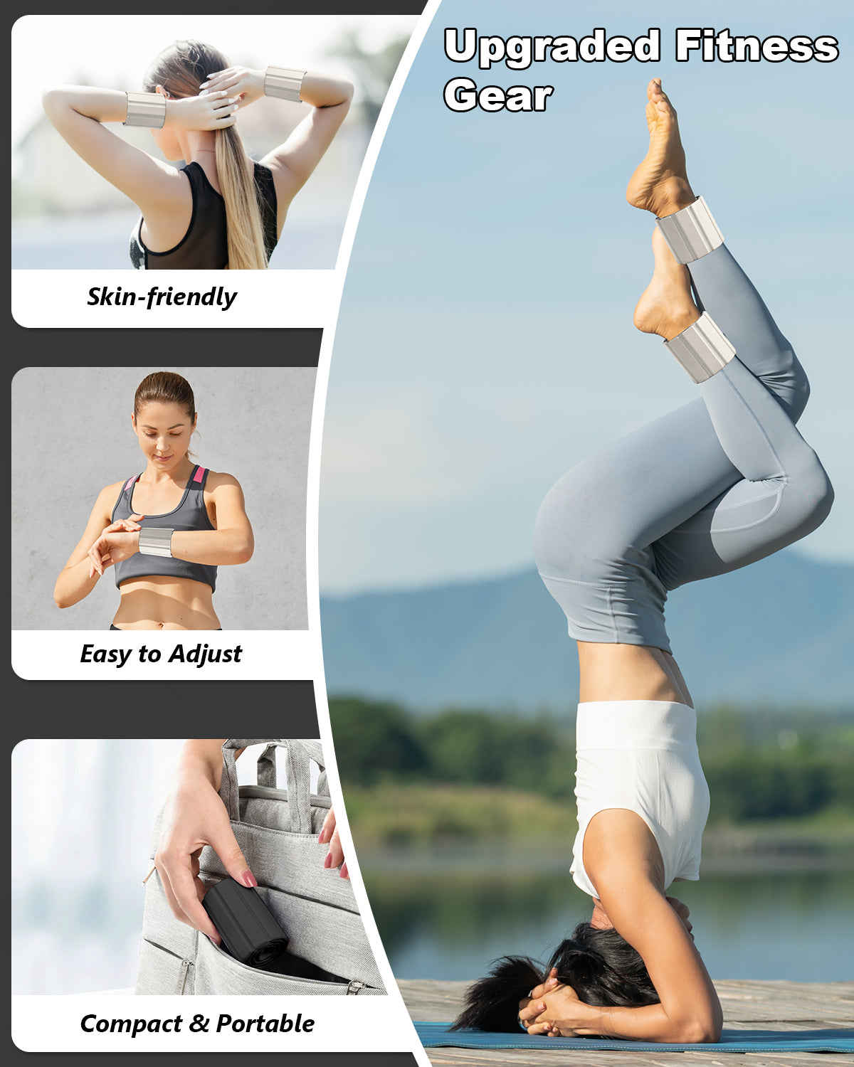 Adjustable Ankle Weights, [1 Pair x 0.5kg] [Magnetic Fastening] Spopal Silicone Wrist & Ankle Weights, Non-Slip, Anti-Odour, Gym & Home Exercise Kit for Yoga, Walking, Pilates, Strength-Black & Grey