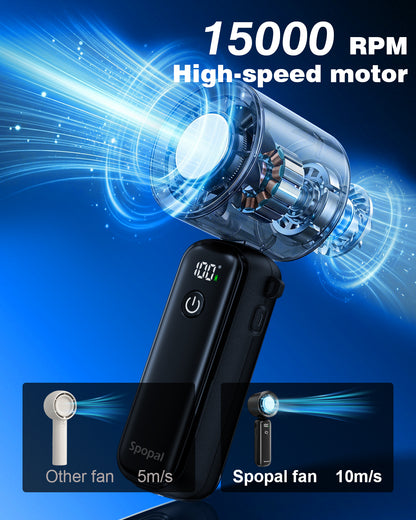 Spopal Portable Handheld Turbo Fan with Ice Cooler, Up to 15H, Low Noise | 10m/s Powerful, 100 Speed, 5000mAh USB Rechargeable, Foldable, 15000 RPM, Summer Essential Mini Fan for Travel/Outdoor/Office