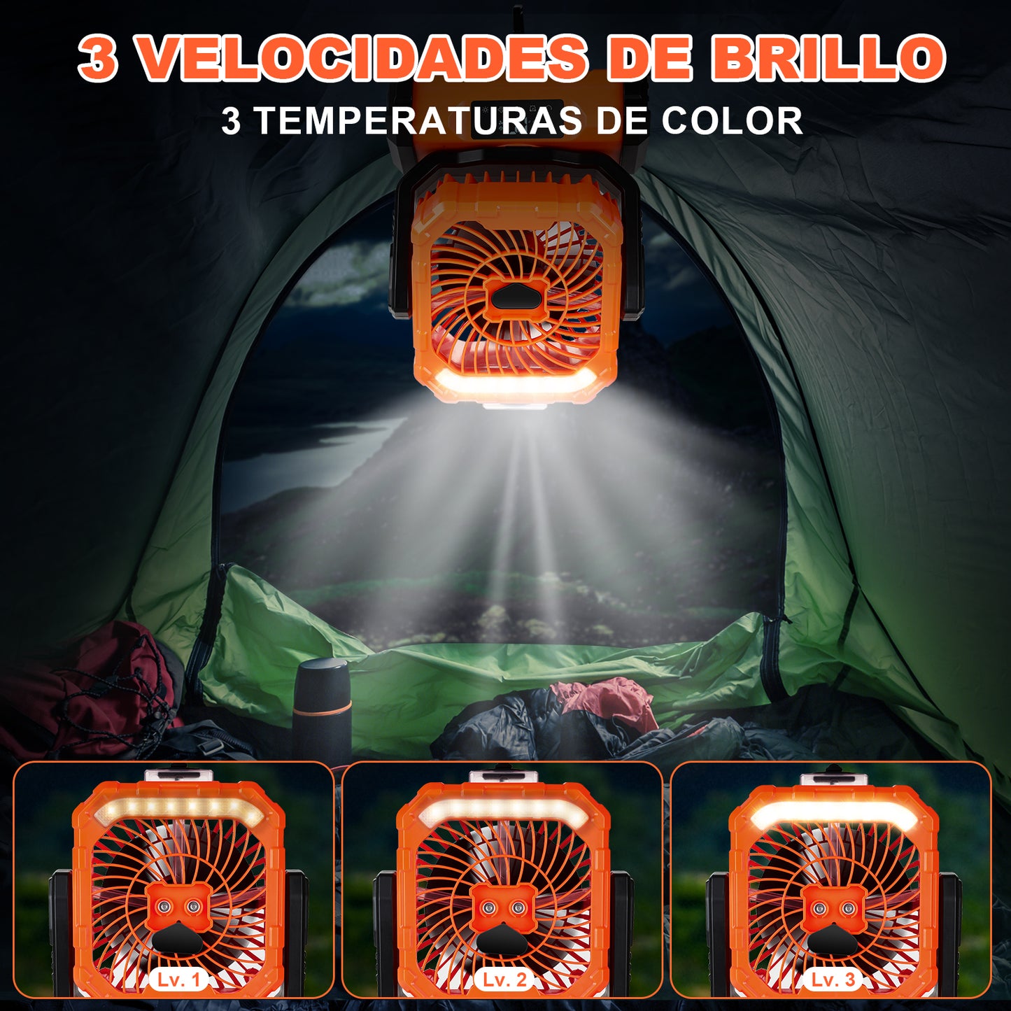 Spopal Ventilador Portátil Recargable con Spray, 20000mAh, 5 Velocidades y Gancho 360°, Luz LED Multifunción, Temporizador, Control Remoto, Modo Silencioso, para Camping, Playa, Hogar