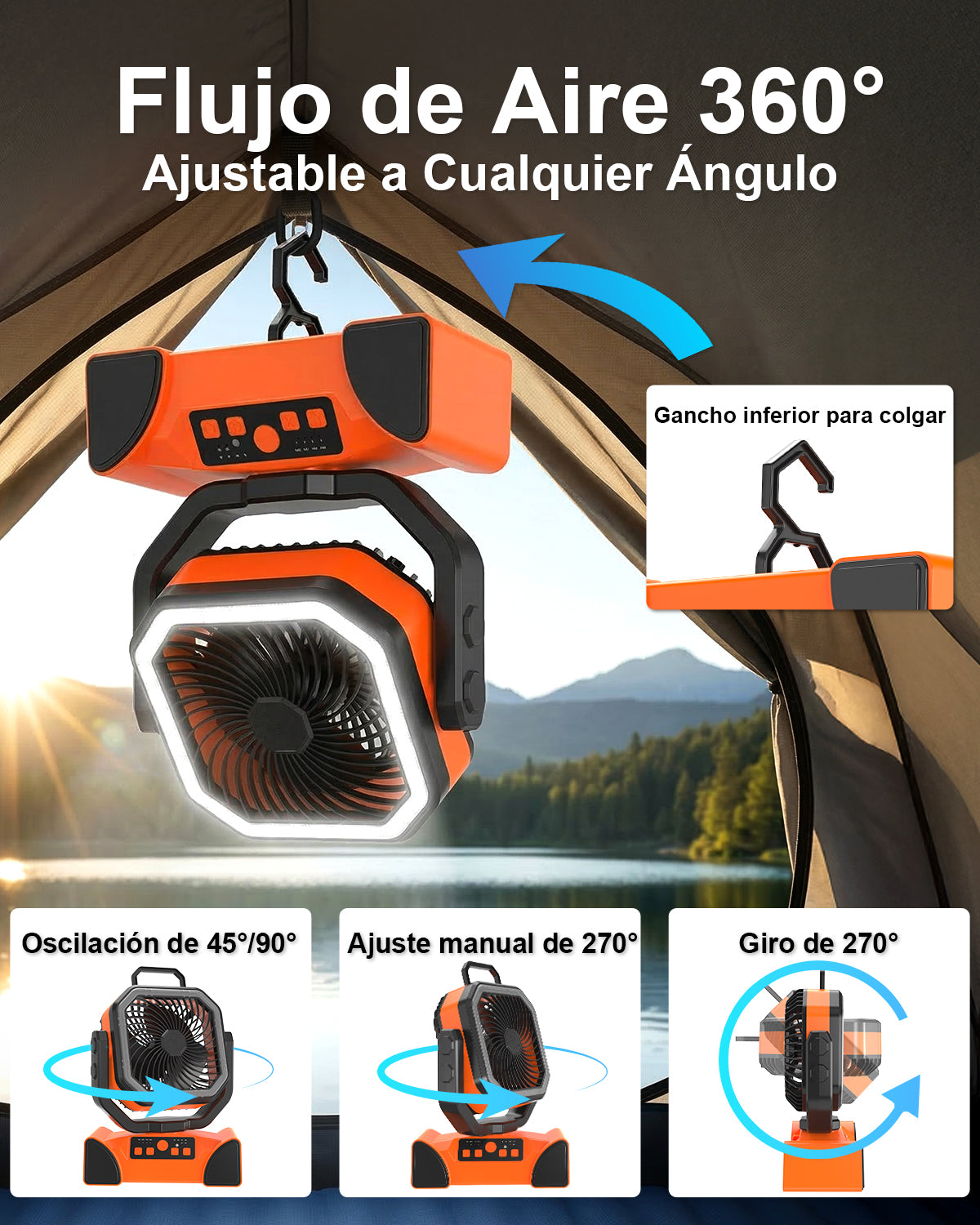 Spopal 40,000mAh Rechargeable Portable Fan for Camping, Exceptional Battery Life, 4 Speed Settings, LED Light, Suspended Mode, Remote Control, Emergency Fan for Outdoor/Indoor Use