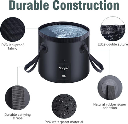 Spopal Camping Shower with Collapsible Bucket