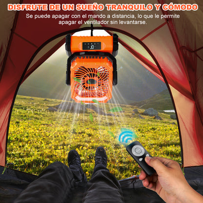 Spopal Ventilador Portátil Recargable con Spray, 20000mAh, 5 Velocidades y Gancho 360°, Luz LED Multifunción, Temporizador, Control Remoto, Modo Silencioso, para Camping, Playa, Hogar