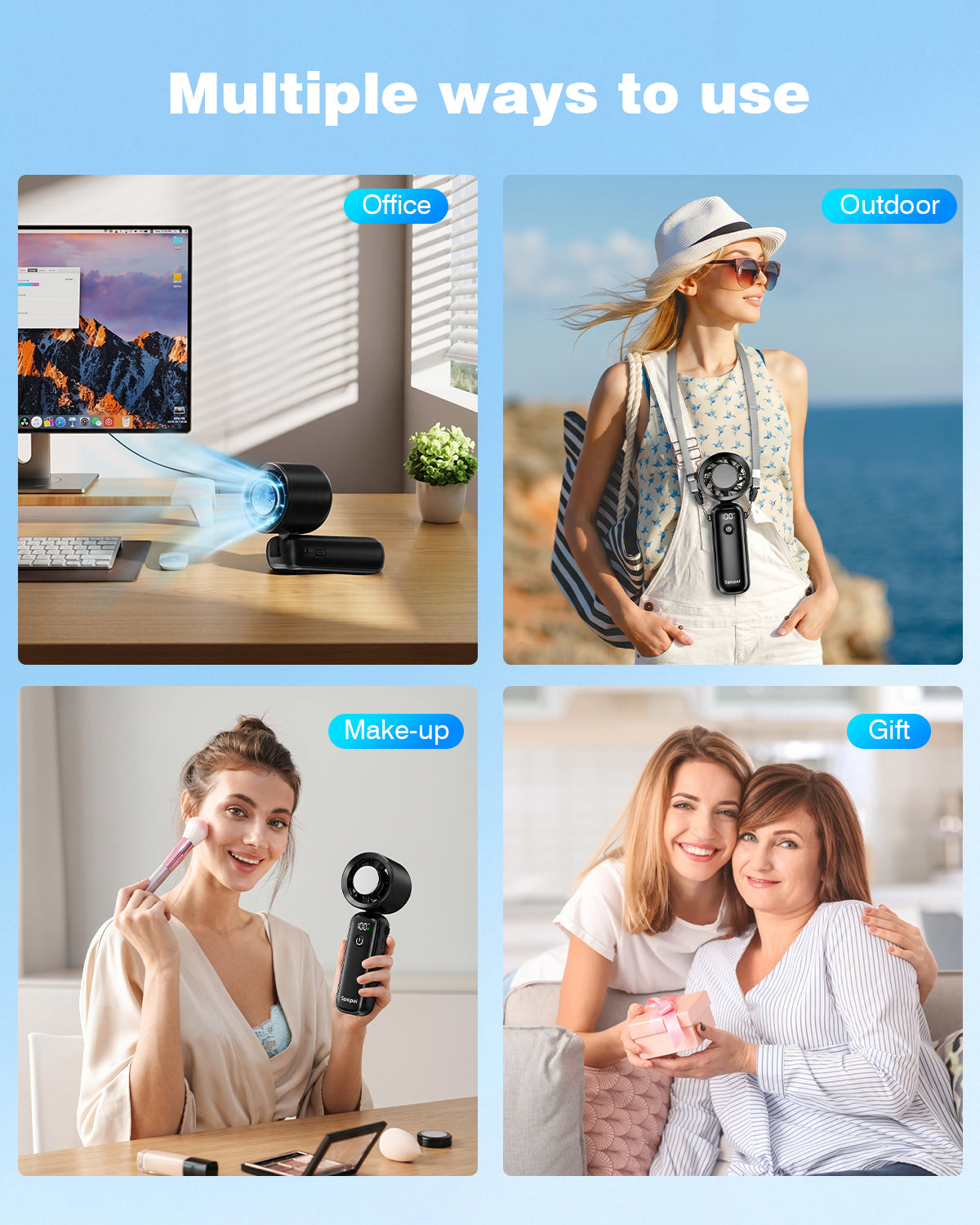 Spopal Portable Handheld Turbo Fan with Ice Cooler, Up to 15H, Low Noise | 10m/s Powerful, 100 Speed, 5000mAh USB Rechargeable, Foldable, 15000 RPM, Summer Essential Mini Fan for Travel/Outdoor/Office