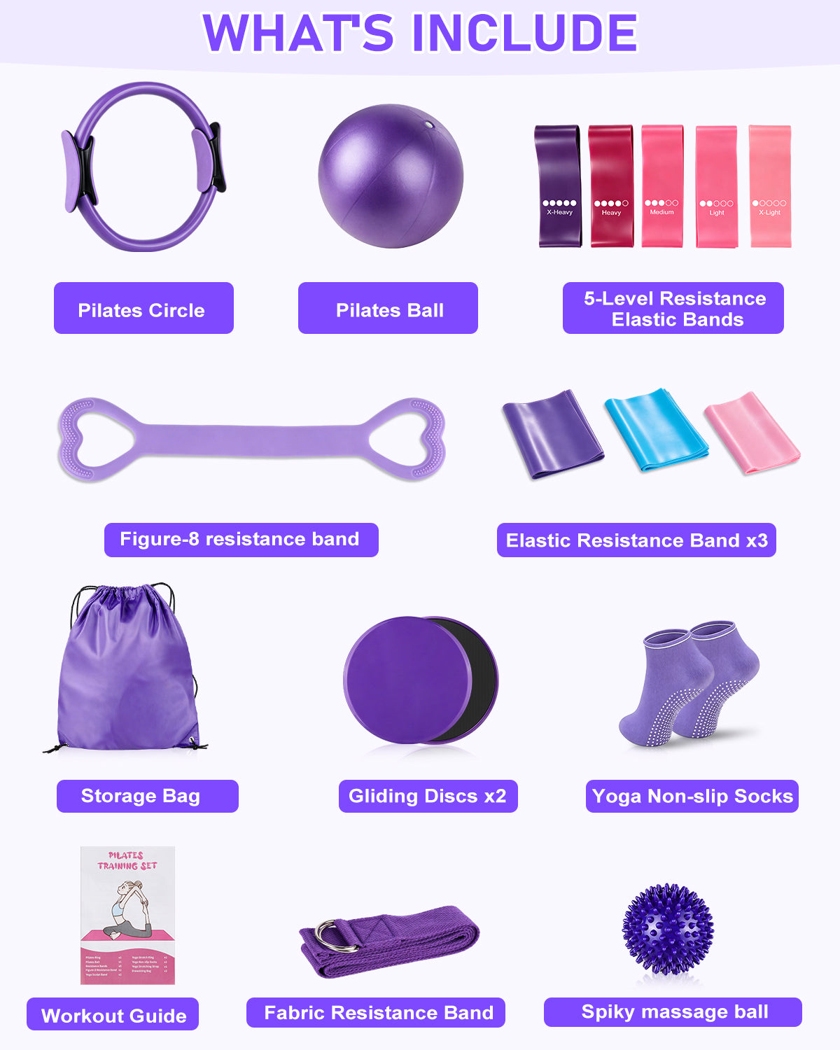 17 Pcs Pilates Kit for Women, [New] Spopal Workout Kit with Massage Ball,13.5" Ring and Ball,Fabric Resistance Bands,Stretching Bands,Pilates Essential Equipment for Home,Including Workout Guide