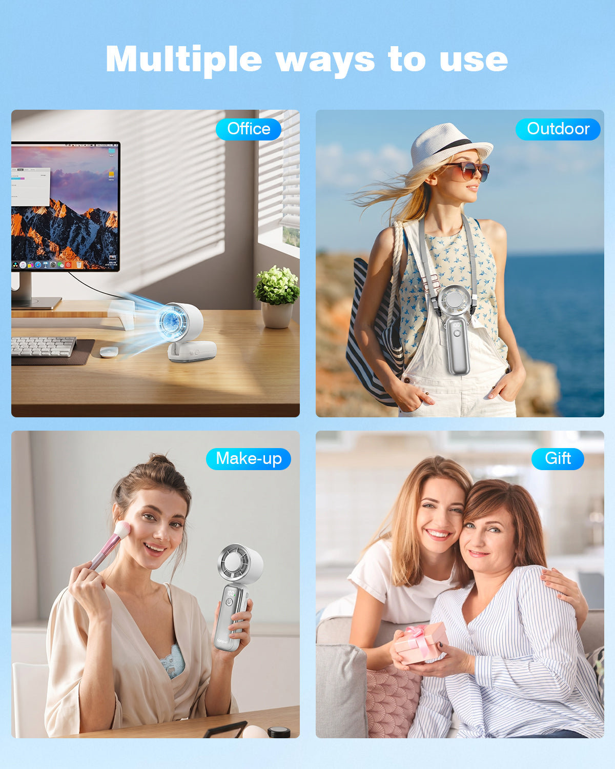 Portable Handheld Fan, [Up to 15 Hours] Spopal Digital Display Rechargeable Fan, High-Speed Cooling 10m/s Wind Speed, 100 Adjustable Speeds, 90° Foldable, Personal Fan for Travel, Beach, Office-White