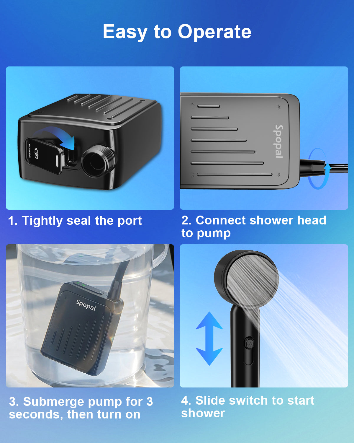 Spopal 5000mAh Rechargeable Camping Shower