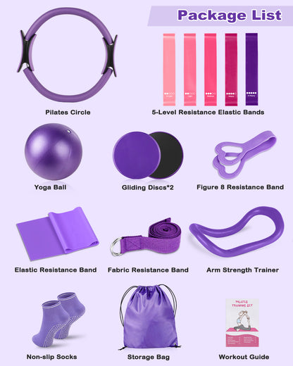 15 Pcs Pilates Kit for Women, [Gift for Women] Spopal Better Me Pilates Kit with Yoga Ball, Ring, Resistance Bands, Sliding Disks, Pilate Essential Equipment for Home, Including Workout Guide
