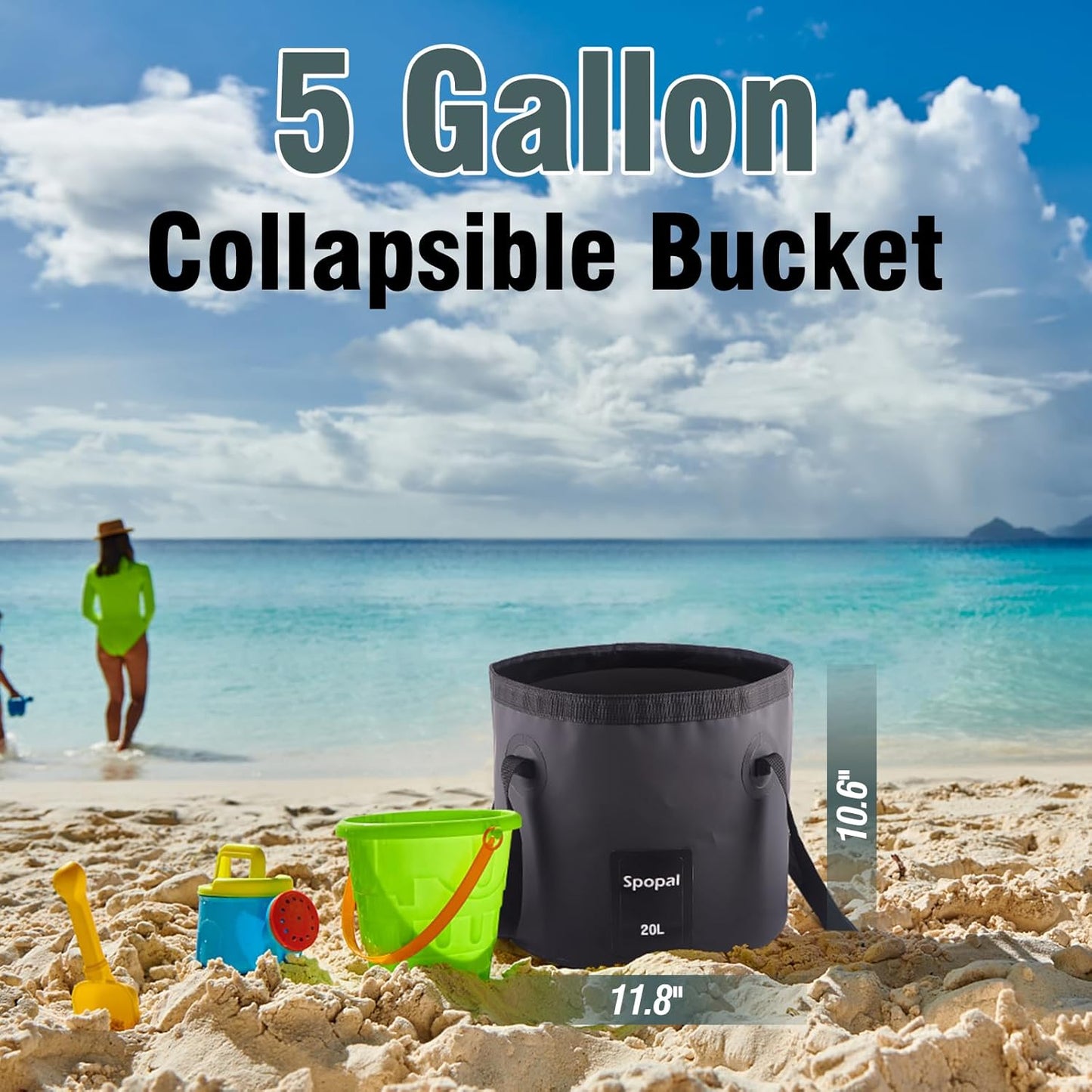 Spopal Camping Shower with Collapsible Bucket