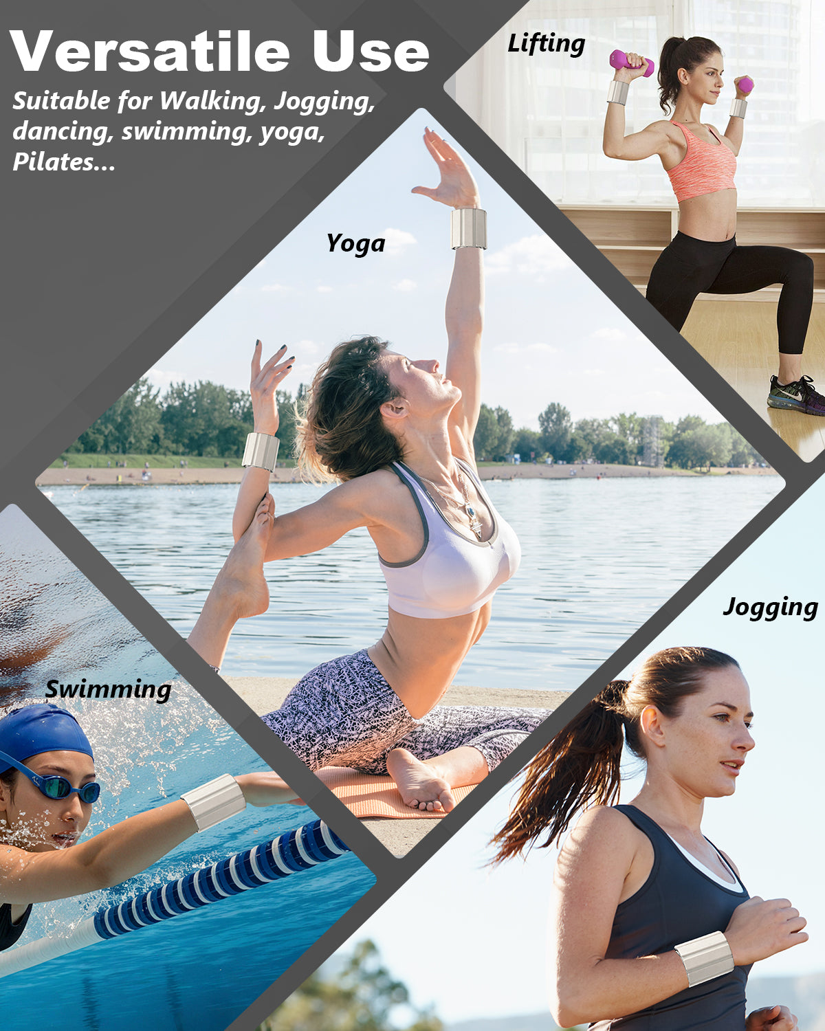 Adjustable Ankle Weights, [1 Pair x 0.5kg] [Magnetic Fastening] Spopal Silicone Wrist & Ankle Weights, Non-Slip, Anti-Odour, Gym & Home Exercise Kit for Yoga, Walking, Pilates, Strength-Black & Grey